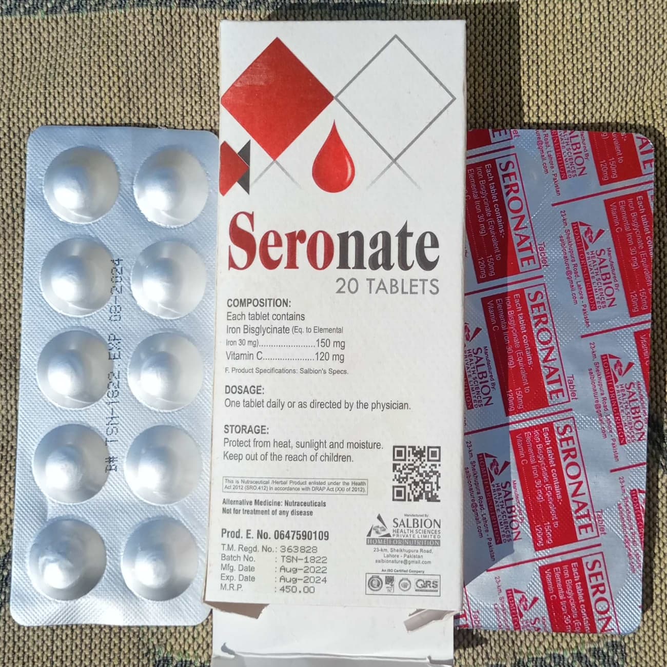 TAB SERONATE   IRON 150 MG +VITAMIN C 120MG