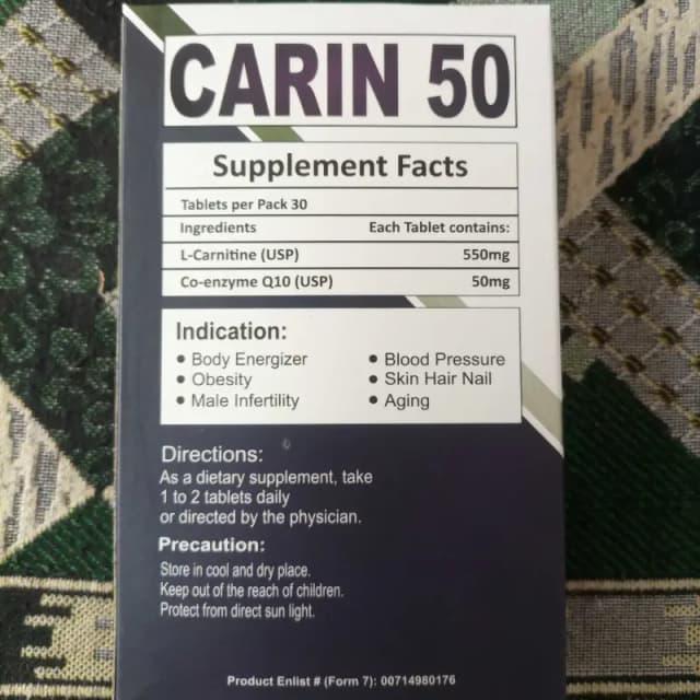 TAB   CARIN 50.           L-CARNITINE 550MG + QENZ10   50 MG