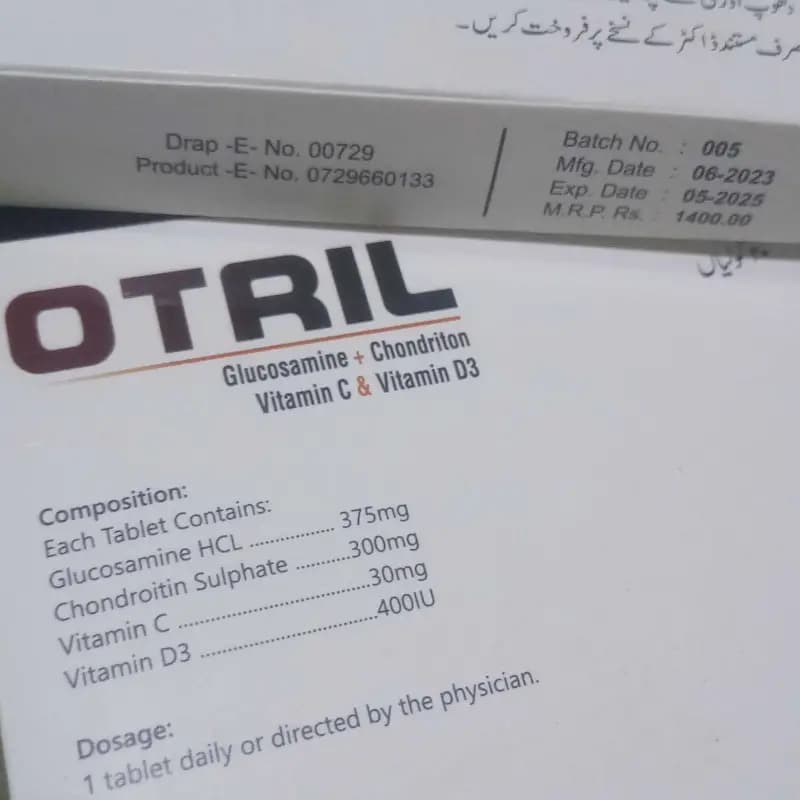 TAB OTRIL  GLUCOSAMINE 375 + CONDUITS SULPHATE 300+VIT C+  VIT D3   20 TABLET