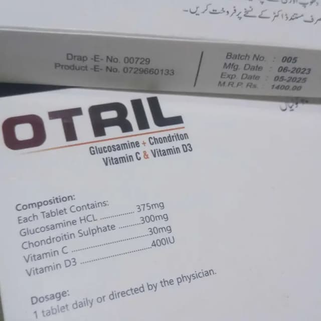 TAB OTRIL  GLUCOSAMINE 375 + CONDUITS SULPHATE 300+VIT C+  VIT D3   20 TABLET
