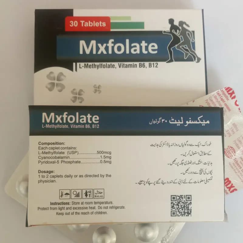 MXFOLATE (L-METHYLFOLATE 500MCG+ CYANOCOBALAMIN 1.5MG+PYRIDOXAL-5 PHOSPHATE 0.5MG) ONE TABLET